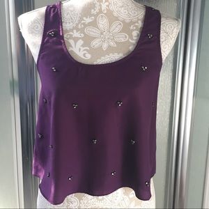 Crop Silk style tank with beading